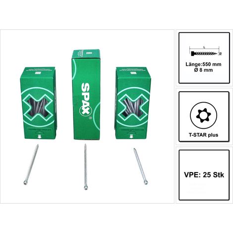 SPAX IN.FORCE, 8 x 550 mm, 25 Stück, Vollgewinde, Zylinderkopf, T-STAR plus T40, CUT-Spitze, WIROX - 1221010805505 (1/5)