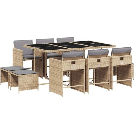 Maison Exclusive - 11-tlg. Garten-Essgruppe mit Kissen Beigemisch
