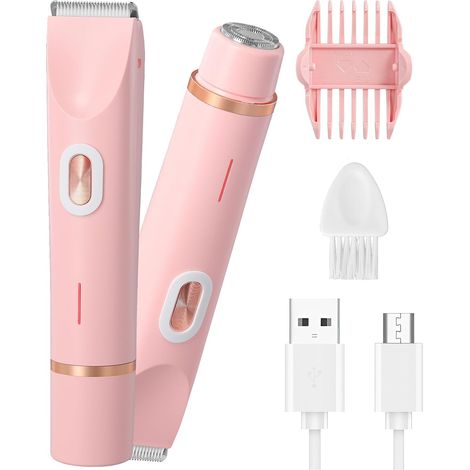 Rasoir Électrique Femme 2 en 1 Tondeuse Intime Double Tête Étanche IPX7 Rasoir Bikini Rechargeable USB-C Pour Maillot Visage Aisselles Jambes Corps - Rose (1/5)