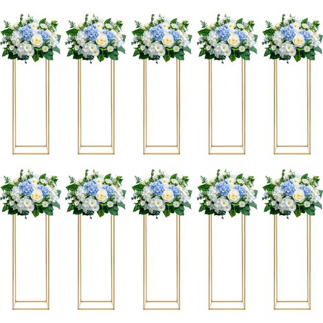 Lot de 10 supports à fleurs en métal doré, 80 cm hauteur, centre de table de mariage, colonne rectangulaires, présentoirs floraux au sol, pour cérémonie, réception et événement (1/5)