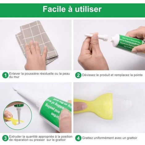 Enduit de Rebouchage Mur, 200 g, Blanc, à Séchage Rapide, pour Trou Mur, Réparation (1/4)