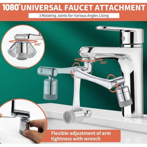 Altri accessori per rubinetti, prolunga girevole per rubinetto a 1080° - Aeratore universale per lavello - 2 modalità - Per cucina e bagno - Angolo di rotazione a 360° - Braccio robotico multifunzione (1/4)