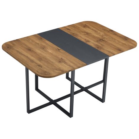 Tavolo da pranzo allungabile con venature del legno e striscia decorativa nera – Robusta struttura in metallo nero, tavolo da cucina salvaspazio per 4-6 persone, tavolo moderno e multifunzionale per l