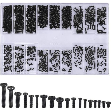 Kit di 500 micro viti a testa svasata M1.2/M1.4/M2, nere, per la riparazione di computer, occhiali, orologi e gioielli.