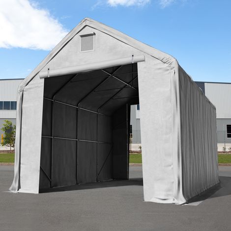 Zelthalle 5x8 m mit 3x3,4 m Tor, PRIMEtex 2300 PVC Plane, feuersicher grau  mit Statik (Betonuntergrund)