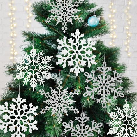 Lot de 6 Grands Flocons de Neige Blancs et argentés, Flocons de Neige géants en Plastique à Paillettes pour l'hiver, l'intérieur, l'extérieur, Sapin de Noël, fenêtre, décoration de Chambre (1/5)