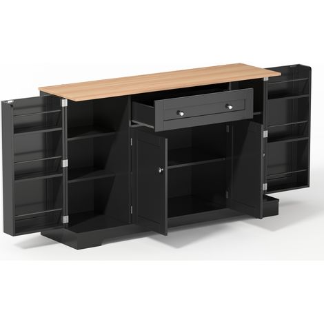 Aparador multiusos negro de MDF, 138 cm, con cajón, puertas y estantes regulables (1/5)