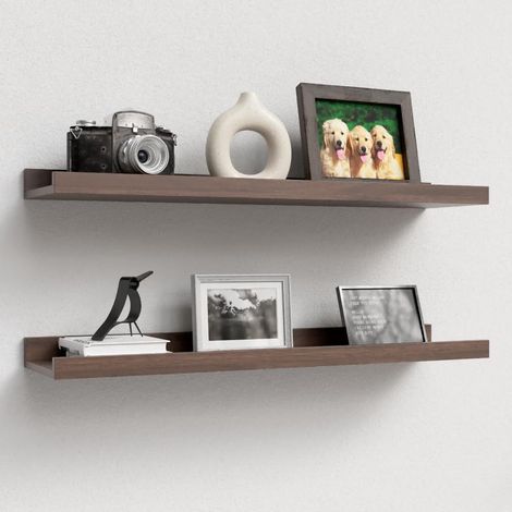 Étagères flottantes en noyer pour mur Lot de 2, Étagères flottantes en bois de 60 CM Modernes pour présentoir de photos, décor mural, pour décor de pièce, salon, chambre à coucher, salle (1/5)