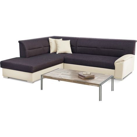Canapé d'angle convertible TROMSO marron et beige – Angle gauche avec coffre