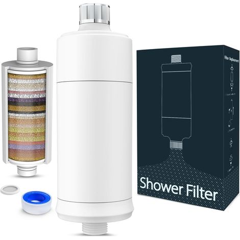 Filtre de Douche à 32 Étages avec Vitamine C, Filtre Anticalcaire pour Eau Dure, Filtre de Purification Multi-étapes pour Éliminer le Calcaire, le Chlore Résiduel et Protéger la Peau (Blanc) (1/5)