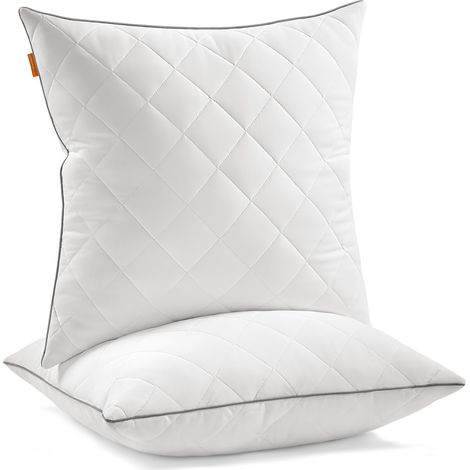 Oreillers, Lot de 2, Double Face, 60 x 60 cm, Housse Douce et Rafraîchissante, Garnissage 650 g, Hiver Été, Coussin, Lavage et Séchage en Machine à Moins 60 °C, Blanc Nuage (1/5)