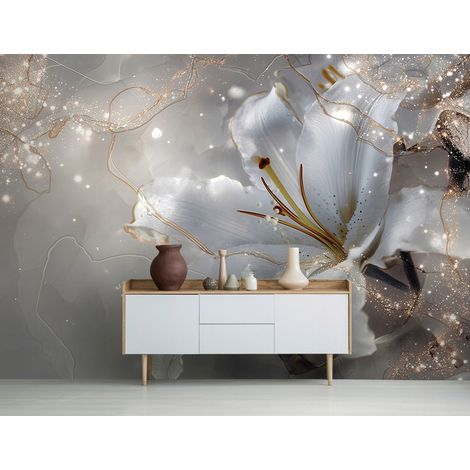 Fototapete Blumen Lilien Abstrakt, für Wohnzimmer und Schlafzimmer, 150 x 105 cm – Komplettset inkl. Kleister & Anleitung (1/5)