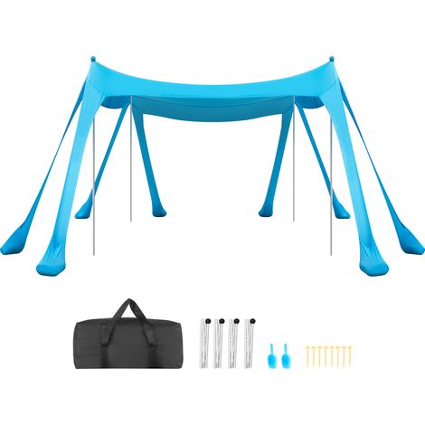 VEVOR Tienda de Playa Desplegable 3,0 x 3,0 m, Toldo de Playa Portátil, 2 m de Alto, Protección UPF 50+, con Palas y Anclaje de Arena Estacas de Tierra, para Vacaciones Viajes Camping, Color Azul
