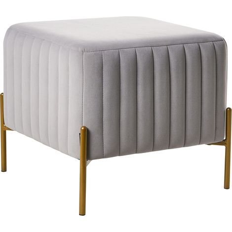 Poggiapiedi quadrato in velluto con gambe in metallo dorato Ottomano Stile glamour Grigio Utah