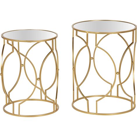 Lot de 2 tables miroir en métal 43 x 43 x 55 cm 38 x 38 x 50 cm