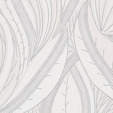 Carta da parati grafica Profhome 786555 Carta da parati TNT goffrata a caldo strutturata con ornamenti floreali ed accenti metallici bianco argento grigio-luce 5,33 m2
