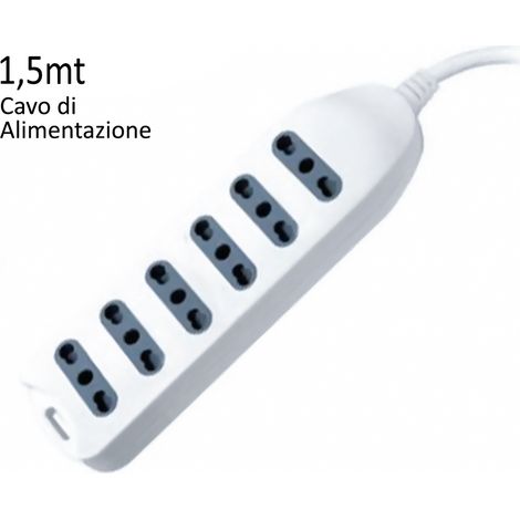 V-TAC Multipresa con Cavo 1,5m 6 Prese 10/16A 2P+T Bipasso con Attacco a Parete con Spina 16A 2P+T Colore Bianco (1/3)