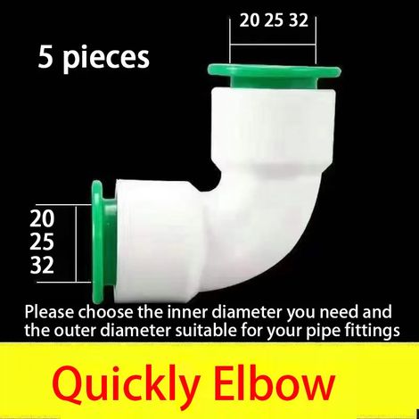 (5 coudes de 25 mm) Raccords rapides à emboîter, sans colle thermofusible, connecteurs droits/coudes/tés/vannes pour tuyaux d'eau en PPR, PE et PVC (1/5)