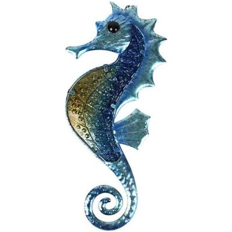 Hippocampe décoration murale en plein air mer métal Art suspendu décoratif en verre Sculpture bleu pour salle de bain (1/5)