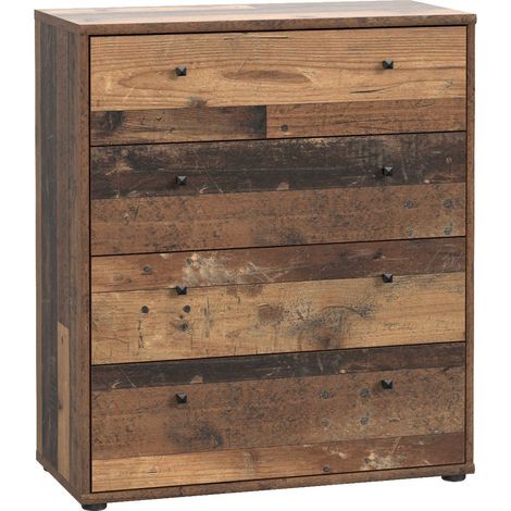 Commode TEMPRA 4 Tiroirs - Décor vieux bois  L 73,7 × P 34,8 × H 85,5 cm