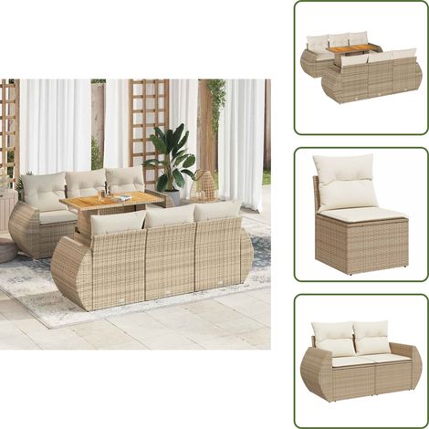 7-tlg. Garten-Sofagarnitur mit Kissen Beige Poly Rattan - Garten Sofagarnitur - Garten Sofagarnituren - Outdoor Sofagarnitur - Sofagarnitur Terrasse (1/5)