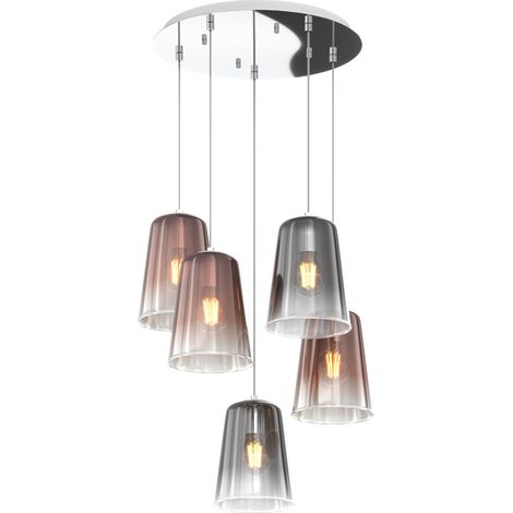 Sospensione Contemp. Rosone Tondo Shaded Metallo Cromo Vetro Rame E Cromo 5 Luci (1/3)