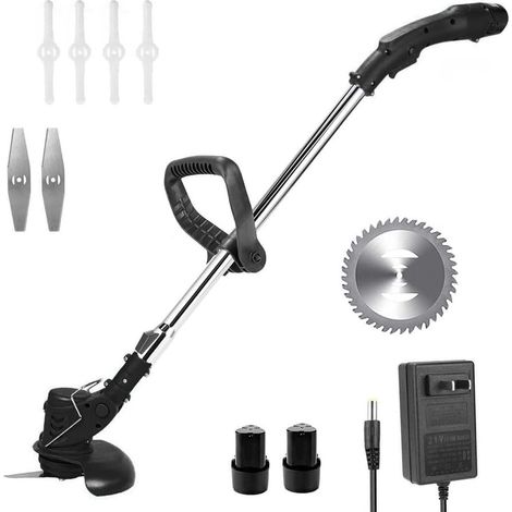 Désherbeur électrique 12 V, débroussailleuse sans fil avec perche réglable et alimentée par piles, léger et silencieux, pliable 3 en 1 pour une utilisation en extérieur, jardin et cour
