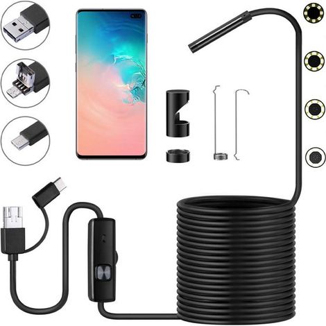 Cámara endoscópica 3 en 1 con LED - Endoscopio - Cámara de inspección - Resistente al agua IP67 - Iluminación ajustable - Cámara de inspección USB - Para (1/5)