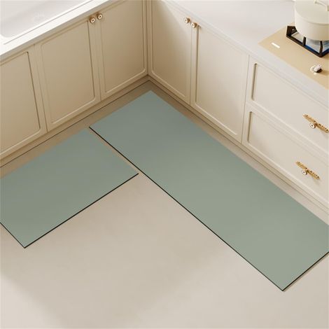 Non-slip Absorbent Diatomite Kitchen Mat, Kitchen Mat in Front of Sink, Solid Color, Washable Bath Mat, Dish Mat, Shower Mat (Sage Green, 50x160cm) (1/5)