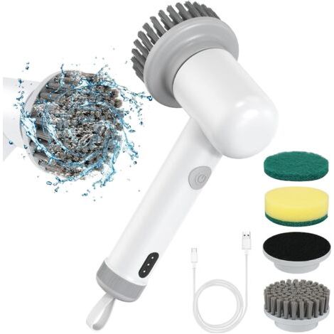 Brosse de nettoyage électrique, brosse de nettoyage portative sans fil avec 4 têtes de brosse remplaçables, rechargeable par USB, étanche, silencieuse, pour carrelage de cuisine, salle de bain et baig