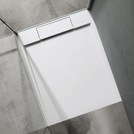 doporro Piatto Doccia 75x100x4 cm in Pietra Artificiale Bianco, Forma: Rettangolare (1/5)