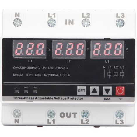 Protecteur Réglable Via le Dispositif de de Courant Sous-tension pour 3 Phases AC120V -300V 63A Din Rail Din - Idéal à Usage Industriel (1/5)