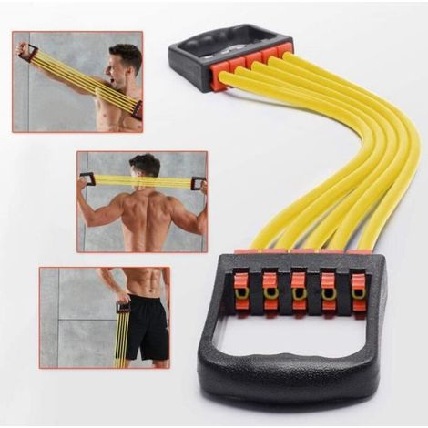 Extenseur de poitrine, entraînement par câble de fitness, extenseur de poitrine portable, 5 tubes élastiques détachables, jaune (1/4)