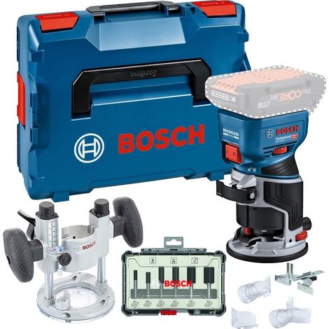 Bosch GKF 18v Brushless Palm Router Trimmer Lboxx Plunge Base + 6PC Cutter Set (1/5)