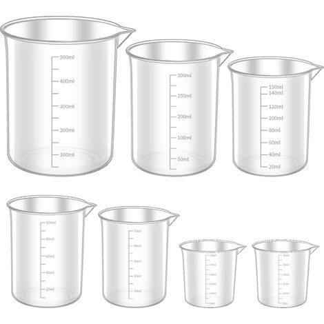 Set de Verres Doseurs Plastique, 30ml 50ml 100ml 150ml 250ml 500ml, Verre Mesure Précision avec Échelle Graduée pour Cuisine Laboratoire Dosage Lessive (Transparent) (1/5)
