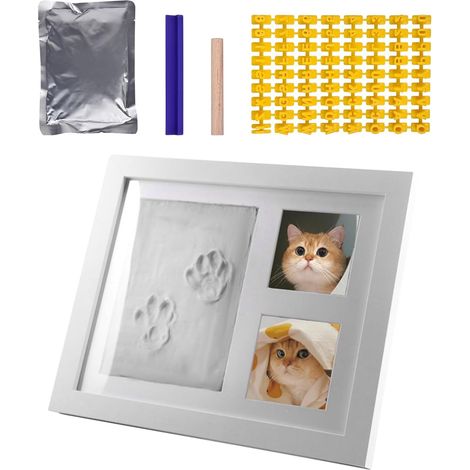 Pfotenabdruck-Fotorahmen-Set für Hunde oder Katzen, Erinnerungsstück aus Ton, Pfotenabdruck-Fotorahmen, Geschenk