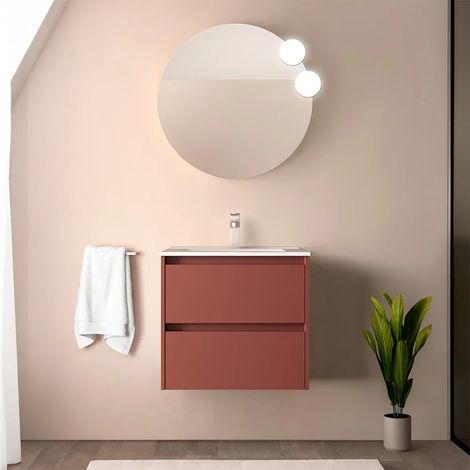 Mobile bagno sospeso 70 cm rosso satinato con specchio e lavabo Gaya (1/5)