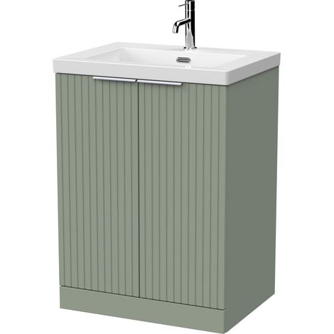 Callingwood Contemporary Floor Standing 2 Door Vanity Unit with 1 Tap Hole Fireclay Basin , 600mm, Reed Green