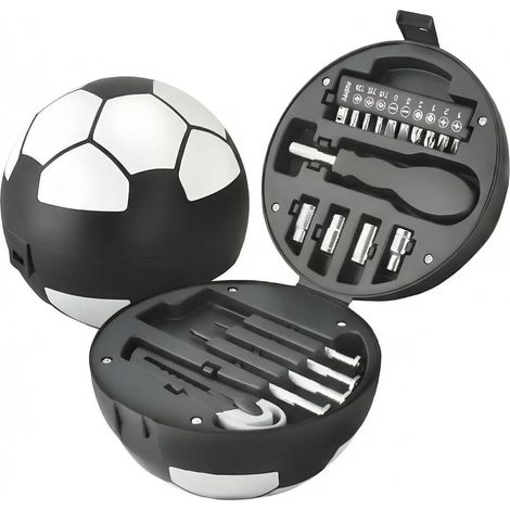 Set di attrezzi da 20 pezzi a forma di pallone da calcio, con punte per cacciavite e bussole, kit di riparazione multifunzionale, facile da usare per riparazioni e regolazioni auto. (1/5)