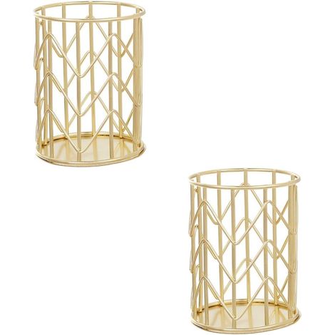 Rangement pour pinceaux de maquillage - Lot de 2 - Porte-pinceaux - Métal - Porte-stylos rond creux - Porte-instruments d'écriture - Organisateur de bureau - Usage domestique - Organisateur de maquill (1/4)