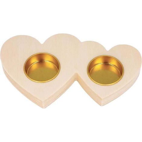 Bougeoir en bois - ARTEMIO - Doubles coeurs - 10 x 17,5 x 2 cm - Personnalisable - Intérieur