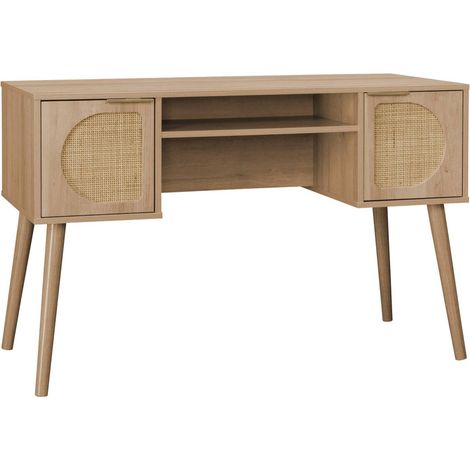 2-drawer wooden and cane effect desk , Eva, Natural, 120x55x76.5 cm