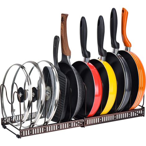 Étagère à casseroles Toplife, rangement de cuisine en acier inoxydable avec 10 compartiments réglables, idéale pour les ustensiles de cuisine, poêles, casseroles et couvercles. (1/5)