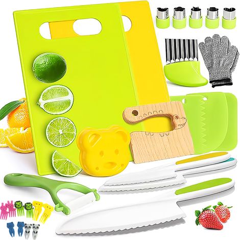 Couteaux Enfants - Jeu De Couteaux Pour Enfants De 2 À 10 Ans Avec Planche À Découper Et Accessoires Cuisine Montessori - 28 Pièces (1/5)