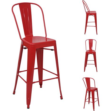 4x sgabelli bar con schienale design industriale in metallo rosso con poggiapiedi 040005225