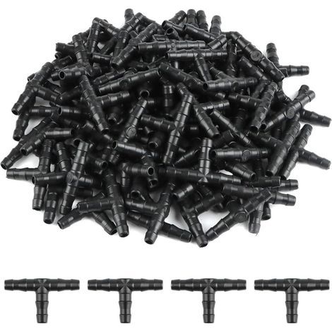 100 Pcs Tee Pipe Fitting 4/7mm- T Fitting Connector PVC Watering Atomizing Nozzle Drip Micro Spray Irrigation Joint for Hose Automatic Systems Tool