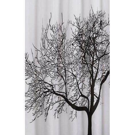Rideau de douche 180x200cm, PE, noir/blanc, arbre (1/2)