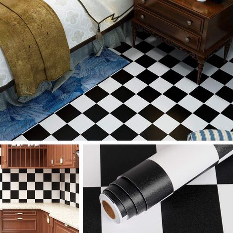40CM X 10M Dalle PVC Adhesive Sol Carrelage Adhesif Mural Cuisine Papier Peint Épaissir Noir et Blanc Imperméable Amovible Vinyle Stickers Cuisine Salle de Bain Chambre Sol Murale Credence (1/5)