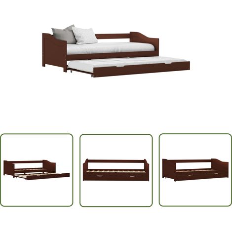 The Living Store Cadre de lit extensible sans matelas marron foncé 90x200 cm - Canapé Lit - Lit Convertible - Lit Invité - Meubles Chambre - Mobilier Salle Séjour (1/6)