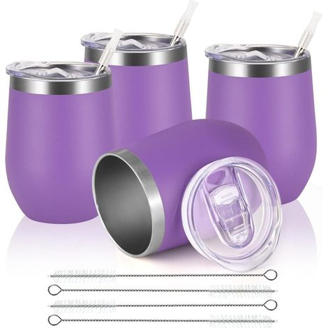 Verres à vin sans pied en acier inoxydable 12oz avec couvercle, lot de 4, violet (1/5)